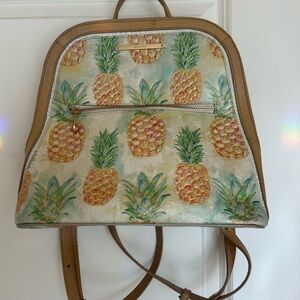 Brahmin Pineapple Print Backpack - Tan and Cream